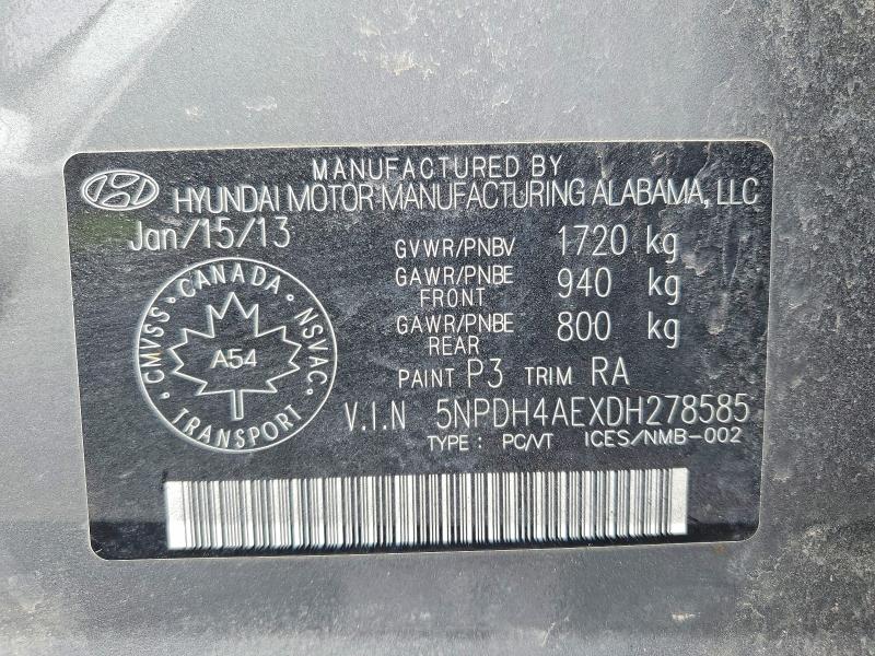 Продаж на аукціоні авто 2013 Hyundai Elantra, vin: 5NPDH4AEXDH278585, номер лоту: 46268956