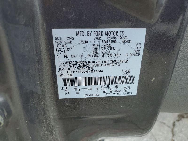 2006 Ford F150 მანქანა იყიდება აუქციონზე, vin: 1FTPX14VX6NB12144, აუქციონის ნომერი: 51696656