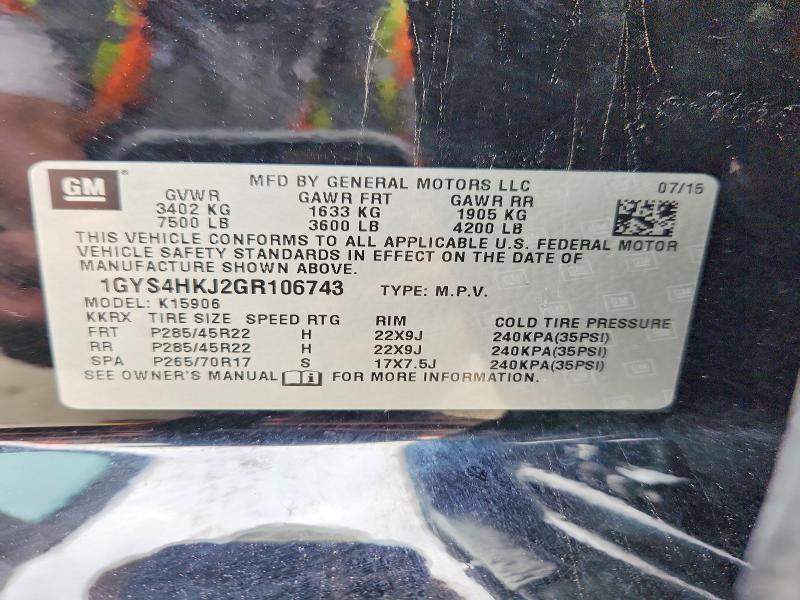 50593176 :رقم المزاد ، 1GYS4HKJ2GR106743 vin ، 2016 Cadillac Escalade مزاد بيع