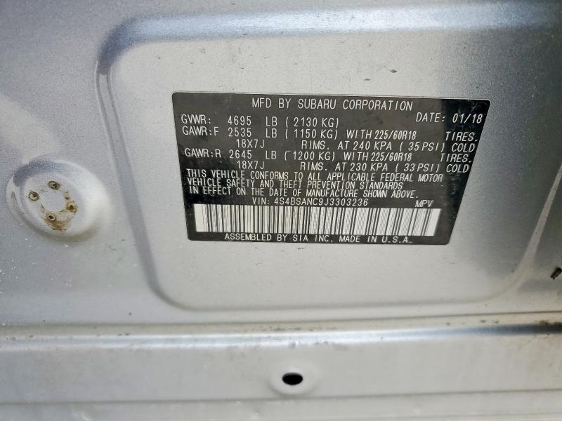 48459586 :رقم المزاد ، 4S4BSANC9J3303236 vin ، 2018 Subaru Outback مزاد بيع
