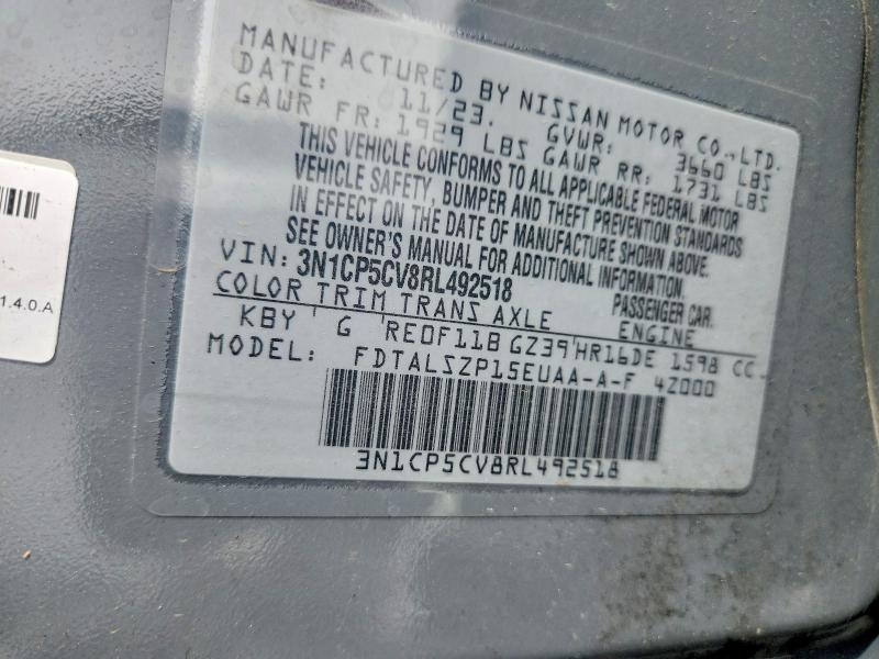 2024 Nissan Kicks მანქანა იყიდება აუქციონზე, vin: 3N1CP5CV8RL492518, აუქციონის ნომერი: 48914816