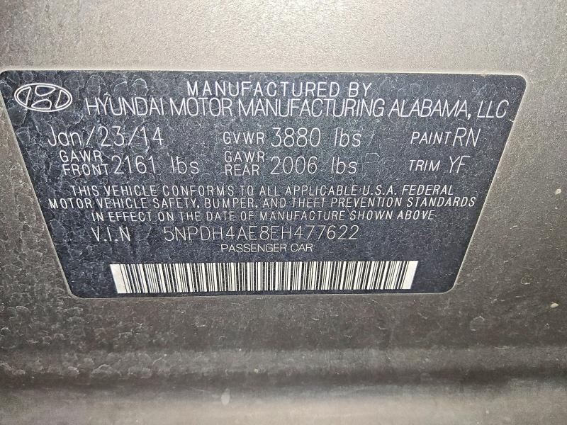 2014 Hyundai Elantra მანქანა იყიდება აუქციონზე, vin: 5NPDH4AE8EH477622, აუქციონის ნომერი: 50334206