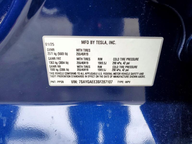 Aukcja sprzedaży 2025 Tesla Model Y, vin: 7SAYGAEE3SF287107, numer aukcji: 51153456