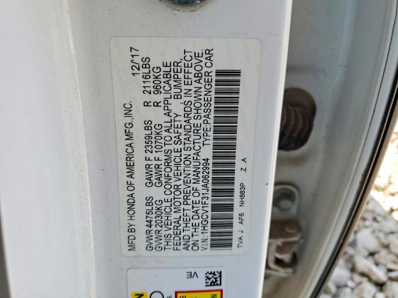 Aukcja sprzedaży 2018 Honda Accord, vin: 1HGCV1F31JA062994, numer aukcji: 49754946