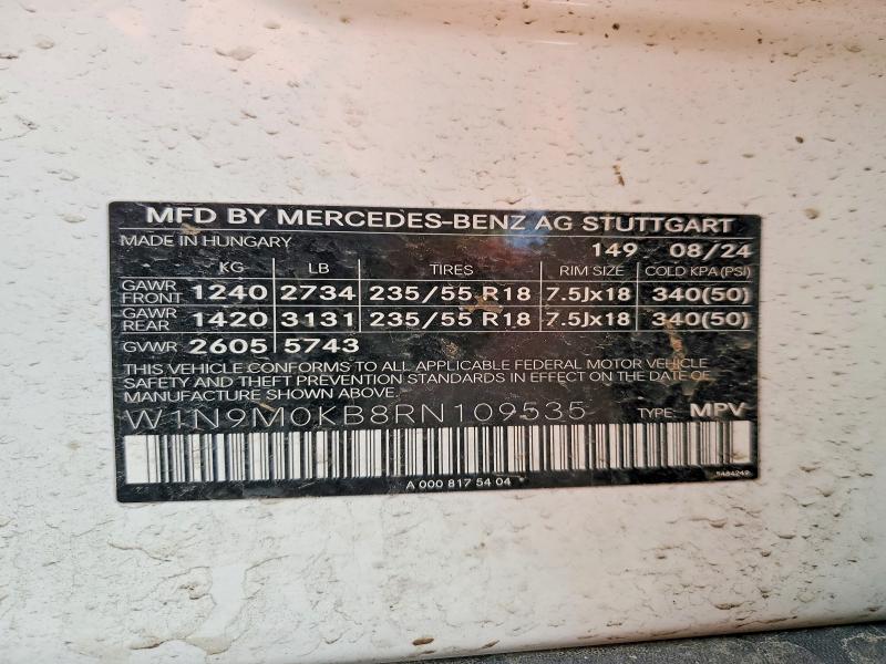 50519466 :رقم المزاد ، W1N9M0KB8RN109535 vin ، 2024 Mercedes-benz Eqb مزاد بيع