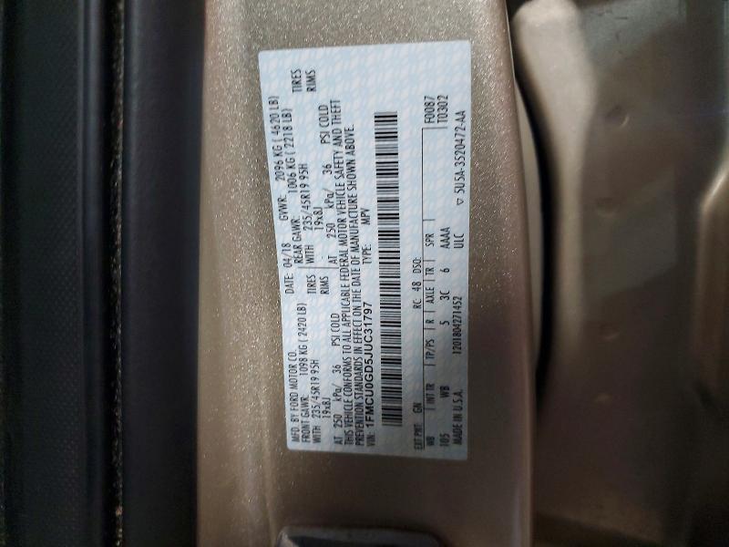 2018 Ford Escape მანქანა იყიდება აუქციონზე, vin: 1FMCU0GD5JUC31797, აუქციონის ნომერი: 51540156