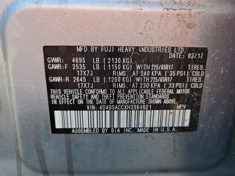 48344046 :رقم المزاد ، 4S4BSACCXH3364821 vin ، 2017 Subaru Outback مزاد بيع