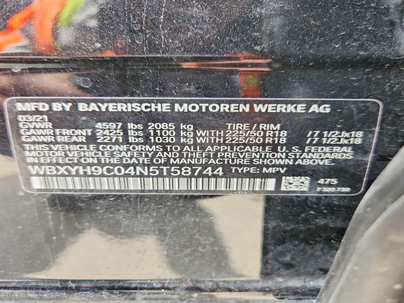 49070426 :رقم المزاد ، WBXYH9C04N5T58744 vin ، 2022 Bmw X2 مزاد بيع