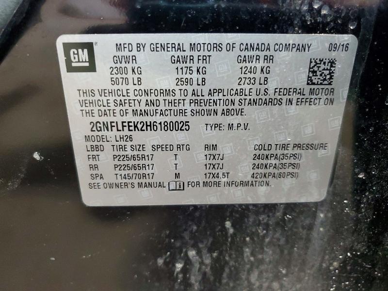 51675016 :رقم المزاد ، 2GNFLFEK2H6180025 vin ، 2017 Chevrolet Equinox مزاد بيع