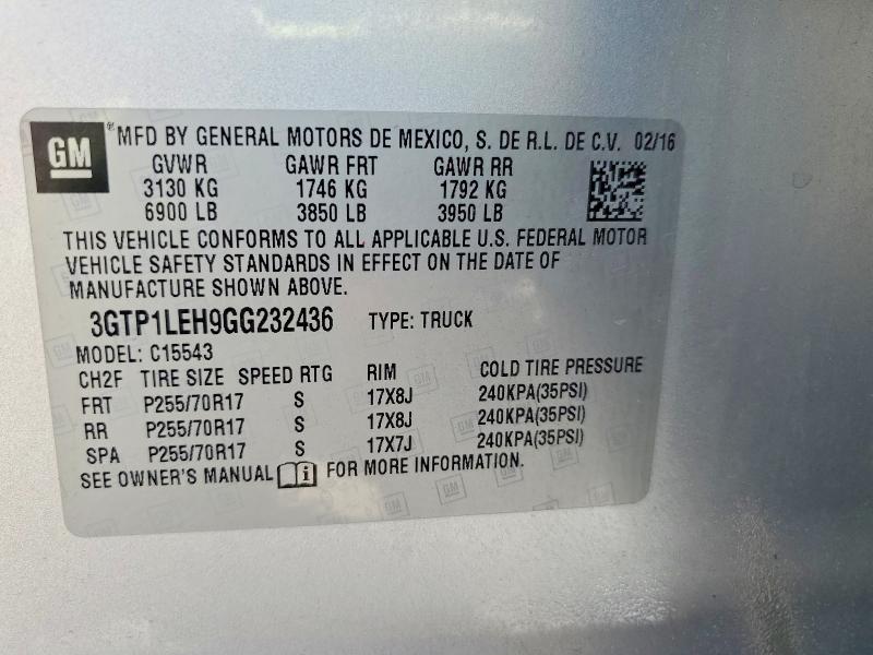 Aukcja sprzedaży 2016 Gmc Sierra, vin: 3GTP1LEH9GG232436, numer aukcji: 48949556
