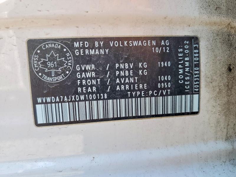 49148076 :رقم المزاد ، WVWDA7AJXDW100138 vin ، 2013 Volkswagen Golf مزاد بيع