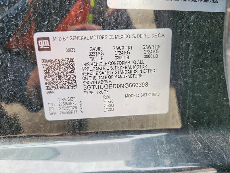 Продаж на аукціоні авто 2022 Gmc Sierra, vin: 3GTUUGED0NG666398, номер лоту: 51788546