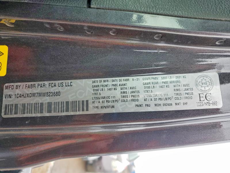 47086806 :رقم المزاد ، 1C4HJXDM7MW823680 vin ، 2021 Jeep Wrangler Unlimited مزاد بيع