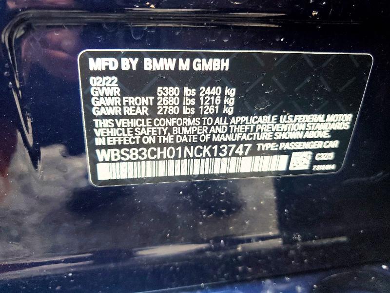 2022 Bmw M5 მანქანა იყიდება აუქციონზე, vin: WBS83CH01NCK13747, აუქციონის ნომერი: 49811996