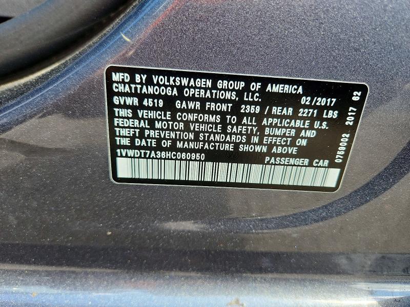 49979576 :رقم المزاد ، 1VWDT7A36HC060950 vin ، 2017 Volkswagen Passat مزاد بيع