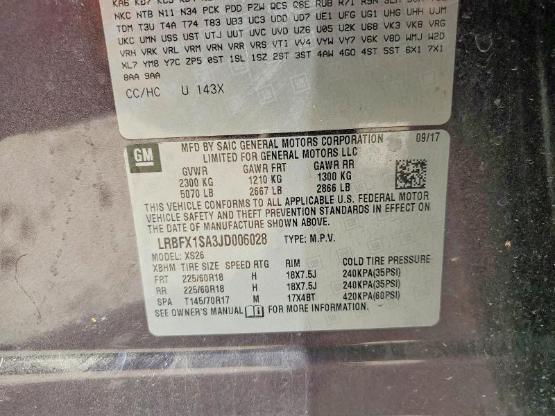 50695066 :رقم المزاد ، LRBFX1SA3JD006028 vin ، 2018 Buick Envision مزاد بيع