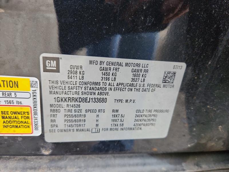 50112836 :رقم المزاد ، 1GKKRRKD8EJ133680 vin ، 2014 Gmc Acadia مزاد بيع
