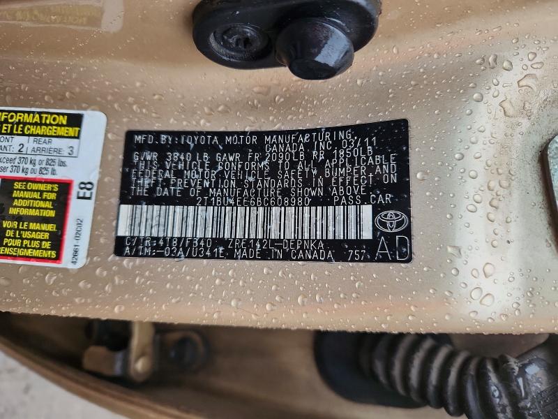 Продажа на аукционе авто 2011 Toyota Corolla, vin: 2T1BU4EE6BC608980, номер лота: 47970346