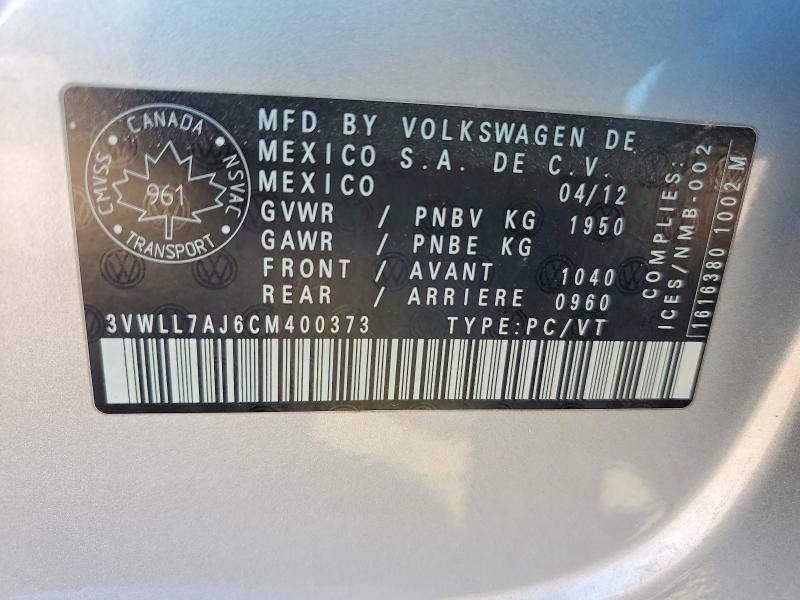 Продажа на аукционе авто 2012 Volkswagen Jetta, vin: 3VWLL7AJ6CM400373, номер лота: 49730356