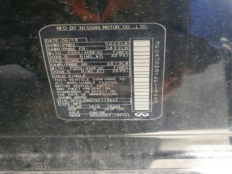 Aukcja sprzedaży 2019 Infiniti Qx50, vin: 3PCAJ5M37KF113662, numer aukcji: 49850886