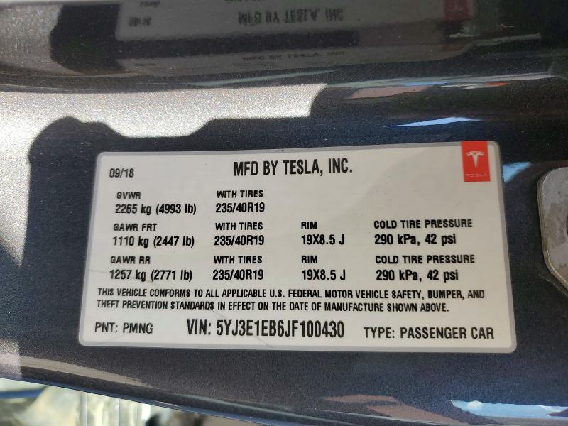 Aukcja sprzedaży 2018 Tesla Model 3, vin: 5YJ3E1EB6JF100430, numer aukcji: 48536996