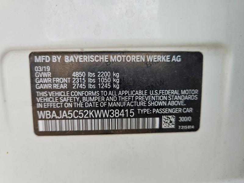 Продажа на аукционе авто 2019 Bmw 530, vin: WBAJA5C52KWW38415, номер лота: 50801026