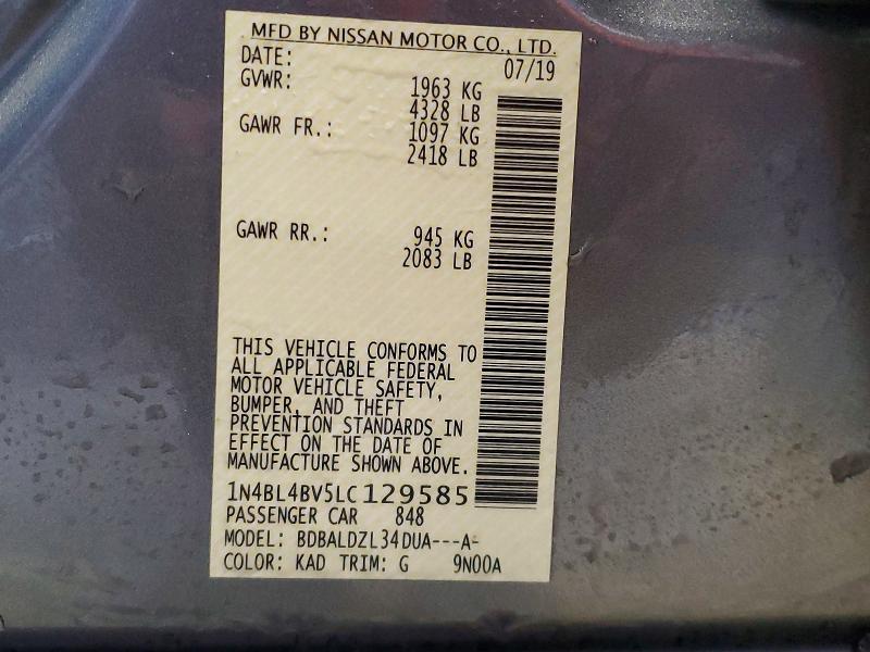 Aukcja sprzedaży 2020 Nissan Altima, vin: 1N4BL4BV5LC129585, numer aukcji: 49077846