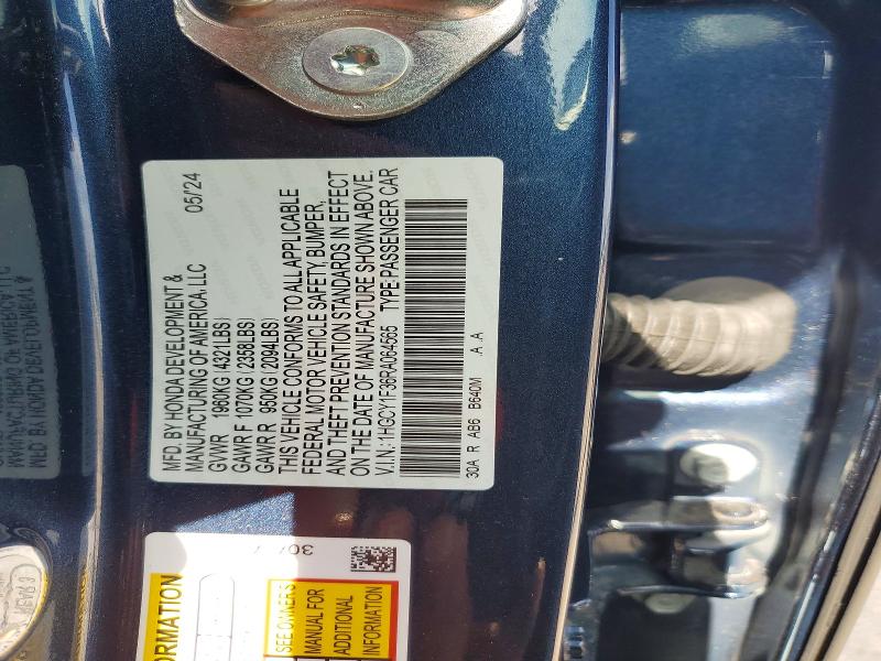 50601066 :رقم المزاد ، 1HGCY1F36RA064565 vin ، 2024 Honda Accord مزاد بيع