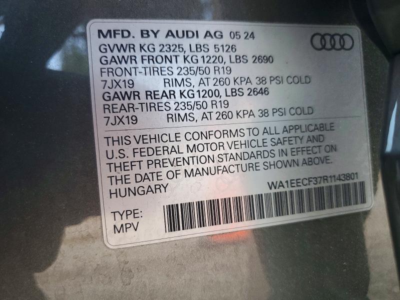 2024 Audi Q3 მანქანა იყიდება აუქციონზე, vin: WA1EECF37R1143801, აუქციონის ნომერი: 49340956