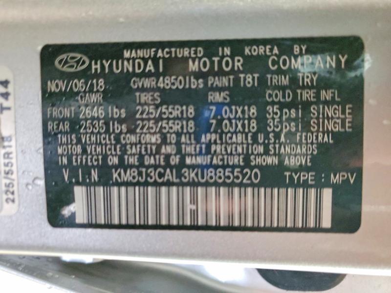 Продаж на аукціоні авто 2019 Hyundai Tucson, vin: KM8J3CAL3KU885520, номер лоту: 49282886