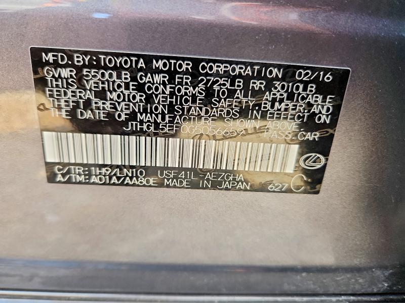 51777306 :رقم المزاد ، JTHGL5EF0G5056659 vin ، 2016 Lexus Ls مزاد بيع