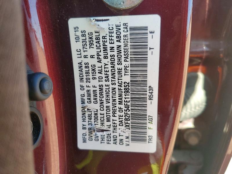 Продаж на аукціоні авто 2015 Honda Civic, vin: 19XFB2F54FE119852, номер лоту: 50636596