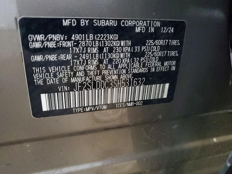 Продаж на аукціоні авто 2025 Subaru Forester, vin: JF2SLDDC3SH531632, номер лоту: 49401036