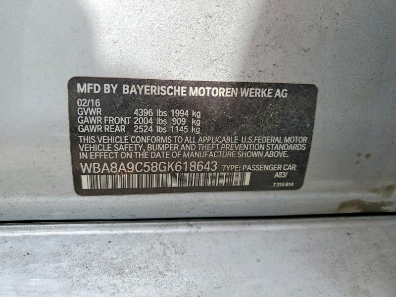 2016 Bmw 320 მანქანა იყიდება აუქციონზე, vin: WBA8A9C58GK618643, აუქციონის ნომერი: 49263166