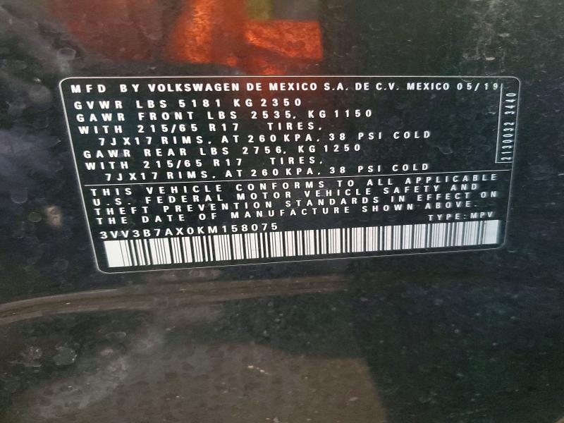 52050966 :رقم المزاد ، 3VV3B7AX0KM158075 vin ، 2019 Volkswagen Tiguan مزاد بيع