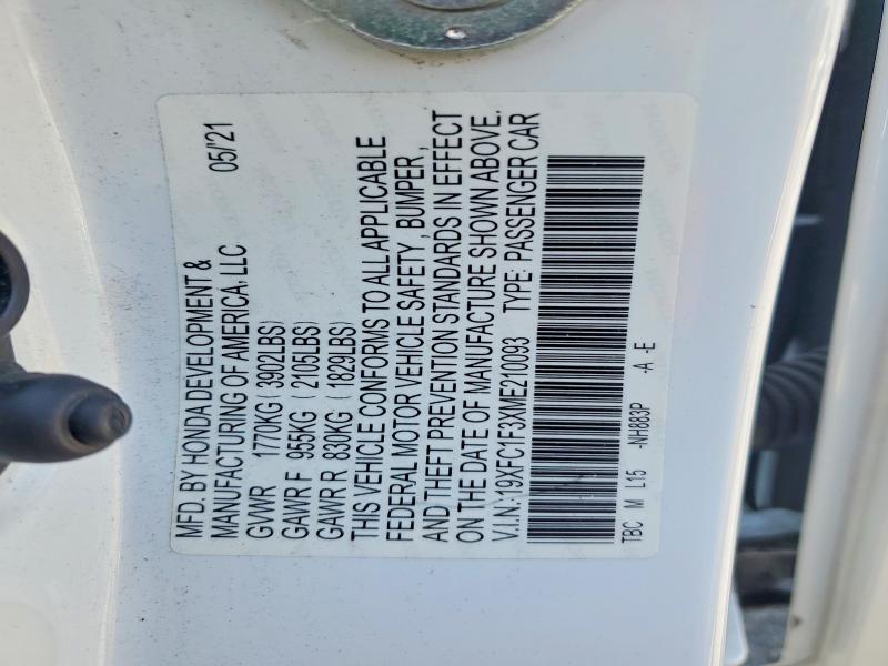 48424806 :رقم المزاد ، 19XFC1F3XME210093 vin ، 2021 Honda Civic مزاد بيع