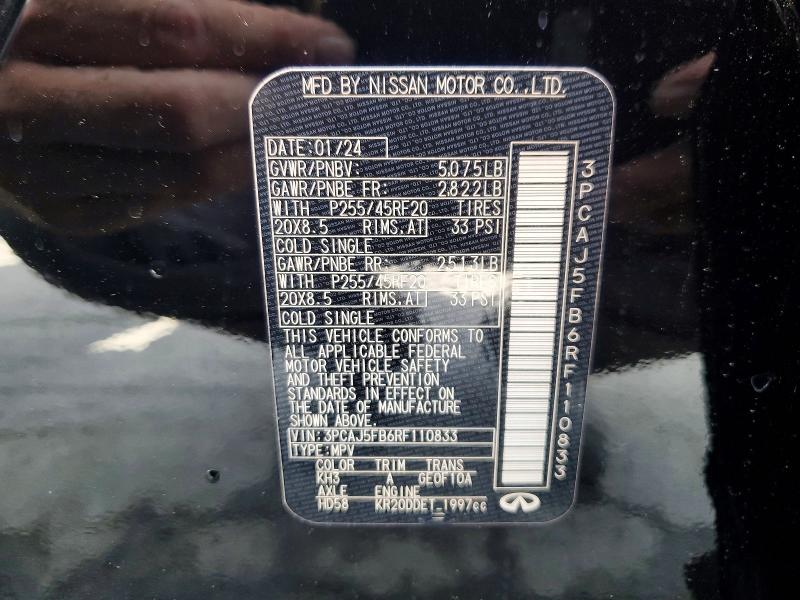 49892636 :رقم المزاد ، 3PCAJ5FB6RF110833 vin ، 2024 Infiniti Qx50 مزاد بيع