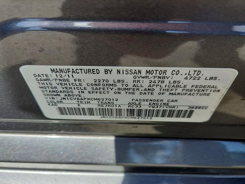 49771436 :رقم المزاد ، JN1CV6APXCM627012 vin ، 2012 Infiniti G37 Sedan مزاد بيع