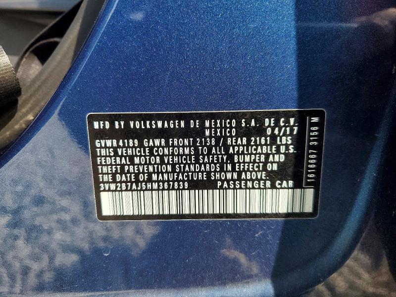48770516 :رقم المزاد ، 3VW2B7AJ5HM367839 vin ، 2017 Volkswagen Jetta مزاد بيع