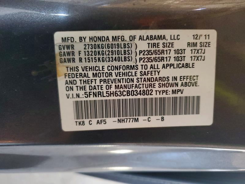 Aukcja sprzedaży 2012 Honda Odyssey, vin: 5FNRL5H63CB034802, numer aukcji: 50027106