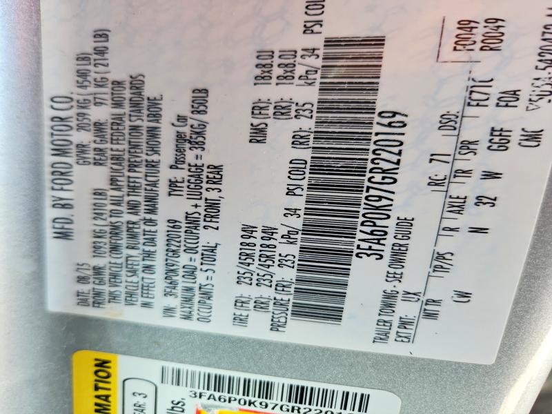 2016 Ford Fusion მანქანა იყიდება აუქციონზე, vin: 3FA6P0K97GR220169, აუქციონის ნომერი: 51197136