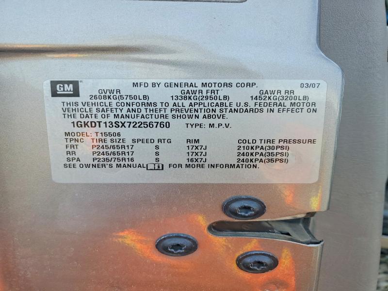 2007 Gmc Envoy მანქანა იყიდება აუქციონზე, vin: 1GKDT13SX72256760, აუქციონის ნომერი: 50854836