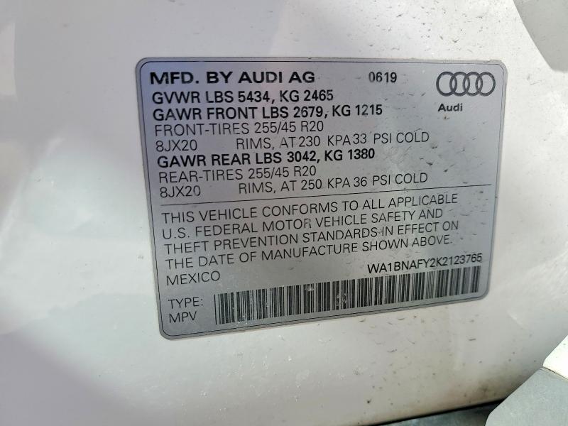 Продажа на аукционе авто 2019 Audi Q5, vin: WA1BNAFY2K2123765, номер лота: 49397876