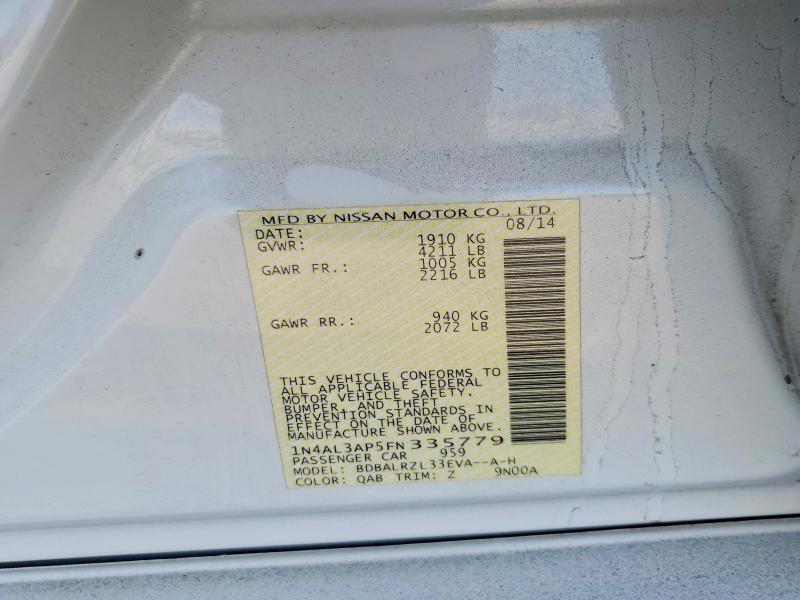 2015 Nissan Altima მანქანა იყიდება აუქციონზე, vin: 1N4AL3AP5FN335779, აუქციონის ნომერი: 50096256