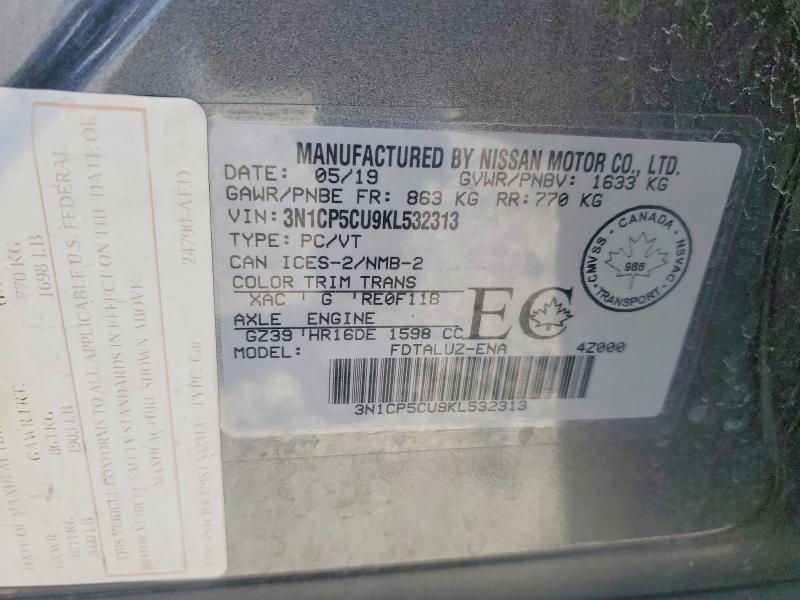 Aukcja sprzedaży 2019 Nissan Kicks, vin: 3N1CP5CU9KL532313, numer aukcji: 49012986