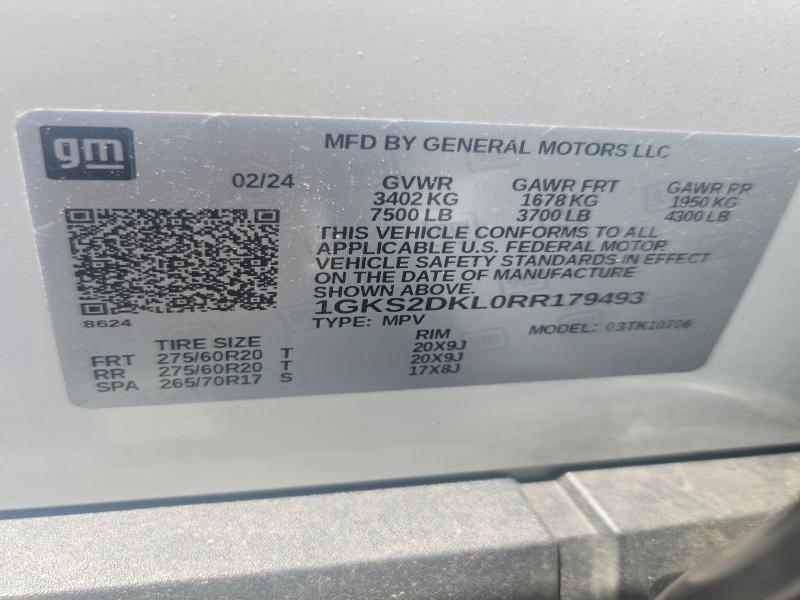 2024 Gmc Yukon მანქანა იყიდება აუქციონზე, vin: 1GKS2DKL0RR179493, აუქციონის ნომერი: 47876946