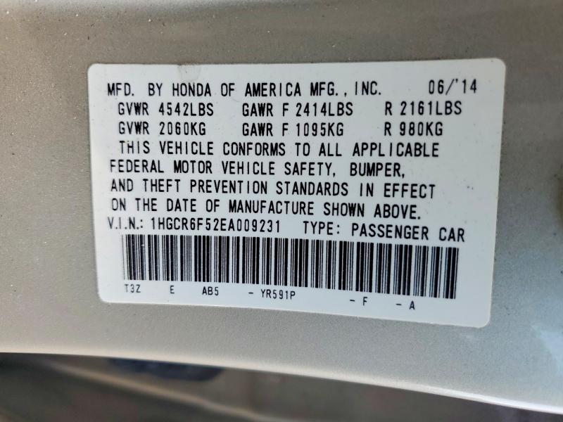 2014 Honda Accord მანქანა იყიდება აუქციონზე, vin: 1HGCR6F52EA009231, აუქციონის ნომერი: 49829536