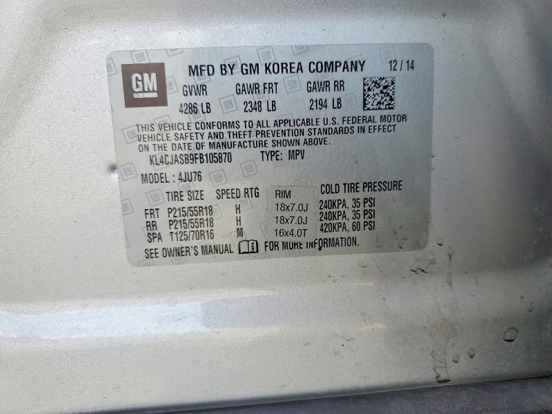 2015 Buick Encore მანქანა იყიდება აუქციონზე, vin: KL4CJASB9FB105870, აუქციონის ნომერი: 52476226