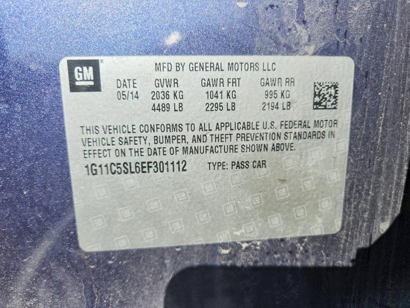 51177906 :رقم المزاد ، 1G11C5SL6EF301112 vin ، 2014 Chevrolet Malibu مزاد بيع