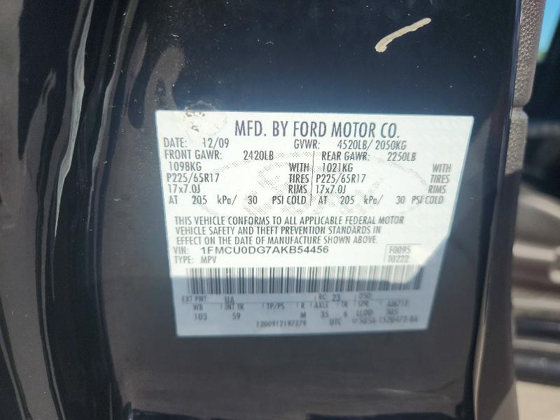 2010 Ford Escape მანქანა იყიდება აუქციონზე, vin: 1FMCU0DG7AKB54456, აუქციონის ნომერი: 49389826